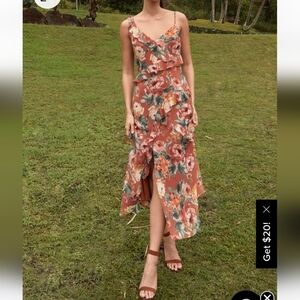 Notable Poise Rust Floral Print Lace-Up Ruffled Maxi Dress